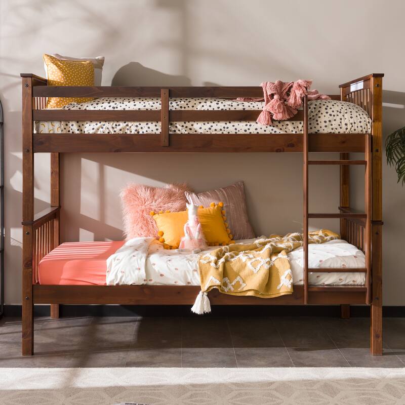 Walker Edison Como Solid Wood Mission Twin Convertible Bunk Bed - Walnut