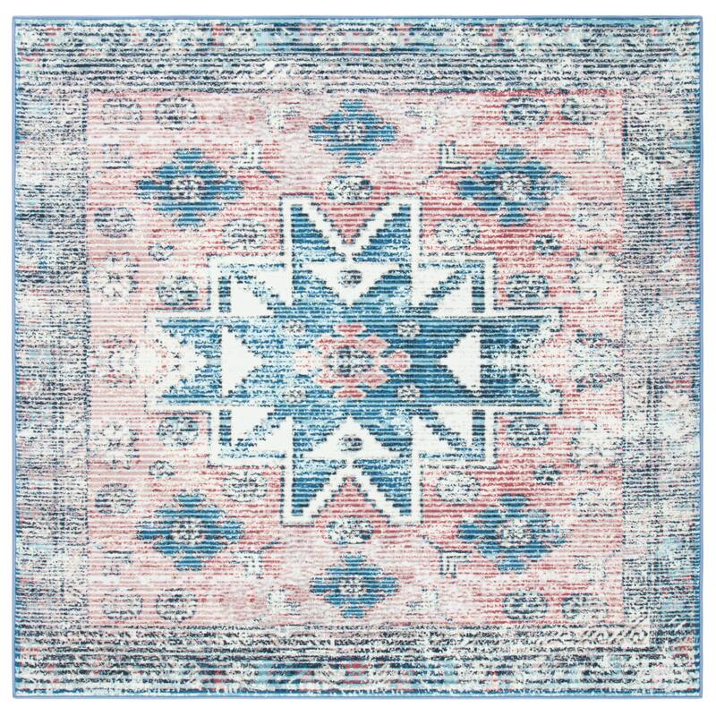 SAFAVIEH Journey Machine Washable Erica Slip Resistant Boho Tribal - 6'7" x 6'7" Square - Pink/Blue - Square