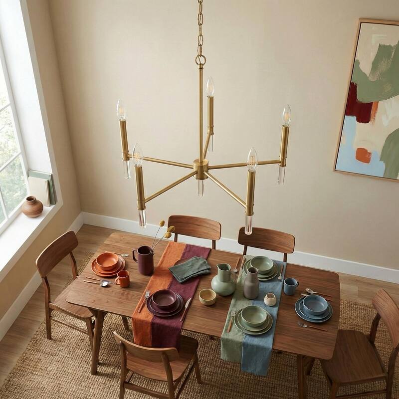 Rotto Five-Light Chandelier and Candle-Style Design - Champagne bronze - Champagne bronze