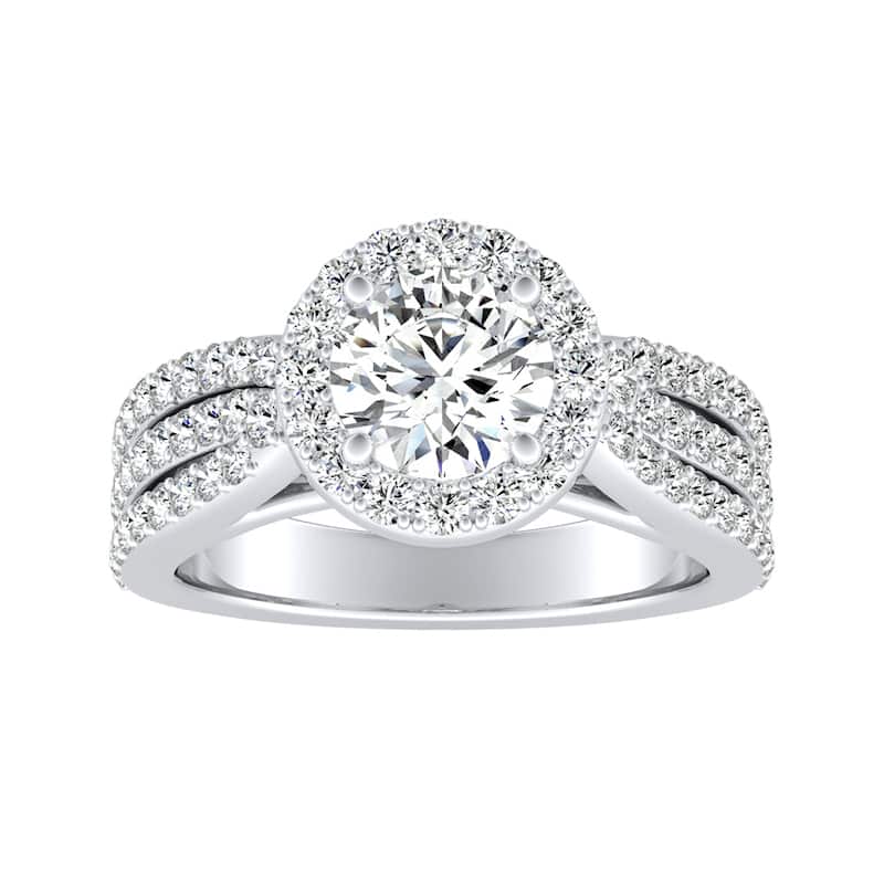 Auriya 14k Gold Triple Band Round Halo Diamond Engagement Ring 1 1/3ctw (G-H, VS1-VS2)