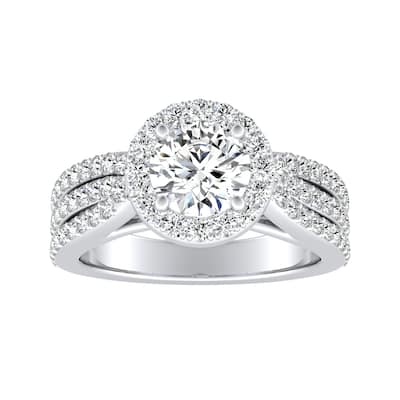 Auriya 14k Gold Triple Band Round Halo Diamond Engagement Ring 1 1/3ctw (G-H, VS1-VS2)