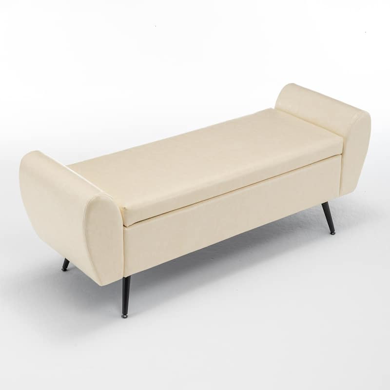 Upholstered 56"W Flip Top Storage Bench with arms