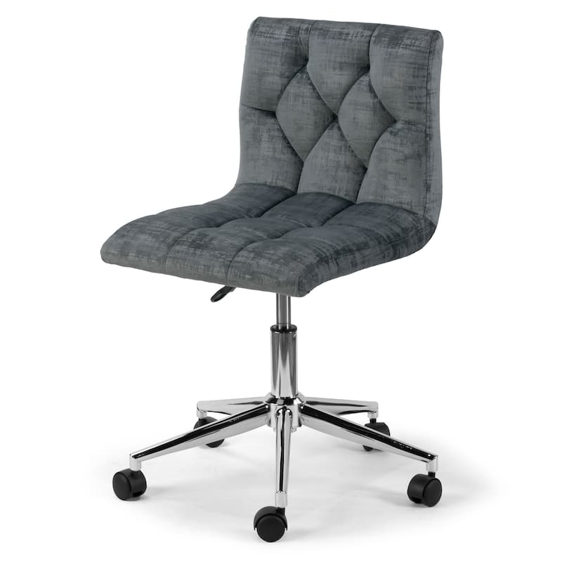 Amali Grey Velvet Adjustable Height Swivel Office Chair w/ Wheel Base