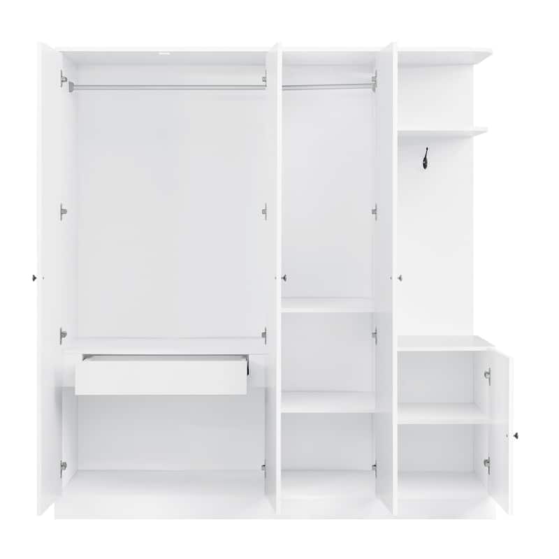 Modern Freestanding Wardrobe Closet With Storage Shelves and Full-Length Mirror