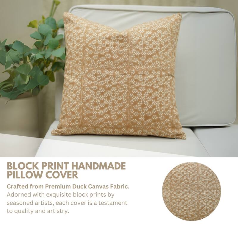 Fabdivine Hand Block Print Pillowcase in Cotton for Hotel Floral Cushion Cover Farmhouse Throw Décor, Coastal Tulip