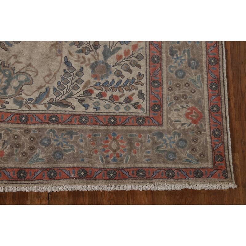 Distressed Tabriz Vintage Persian Area Rug Hand-Knotted Wool Carpet - 6'10" x 10'0"