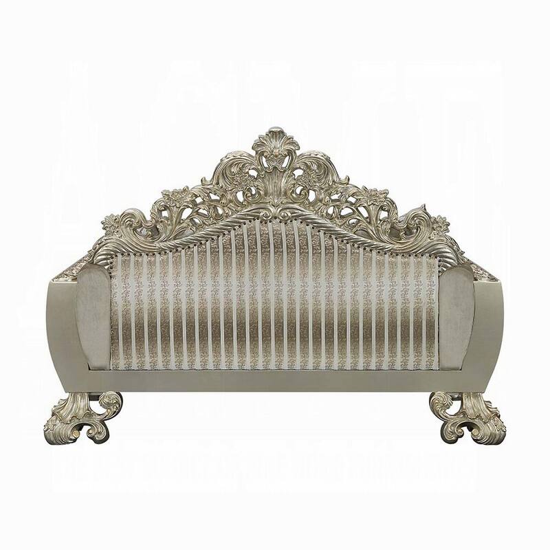 Esen Ornate Loveseat, 5 Accent Pillows, Gold , Tufted Brown Velvet