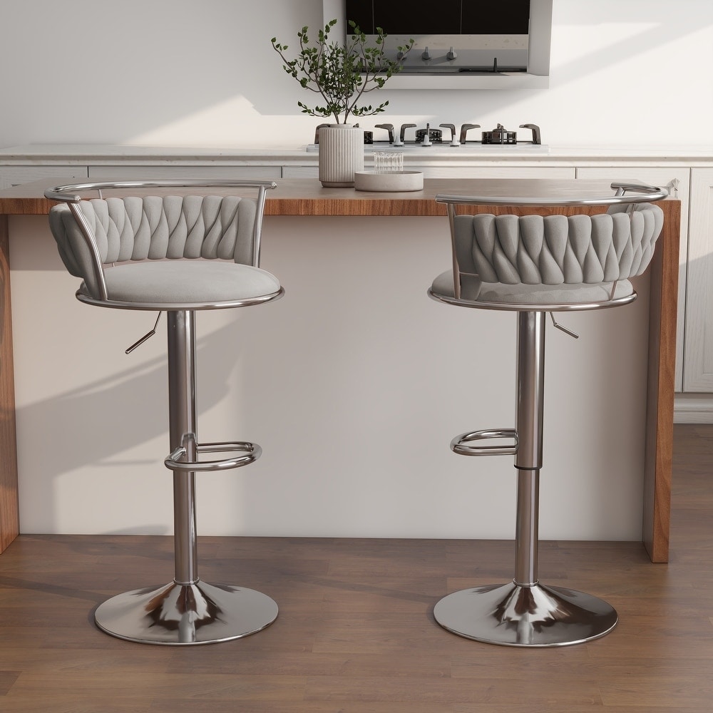 Modern Velvet Adjustable Swivel Bar Stools (Set of 2)