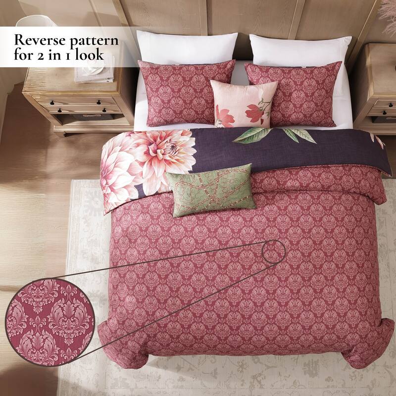 Bebejan Blush Serenade 100% Cotton Sateen 5 Piece Reversible Comforter Set