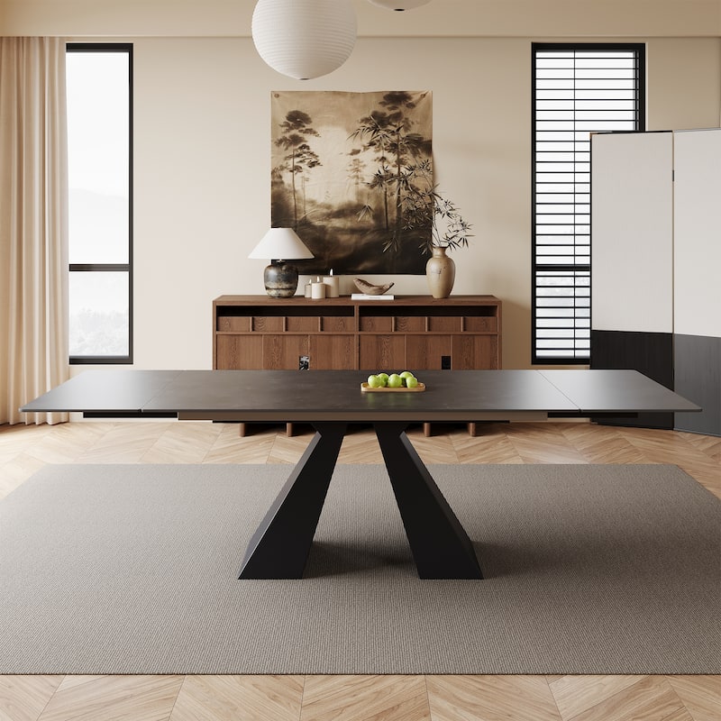 63"-95" Extendable Modern Dining Table, Matte Sintered Stone Table Top, Modern Kitchen Table for 6-10 - 94.5" x 35.4"