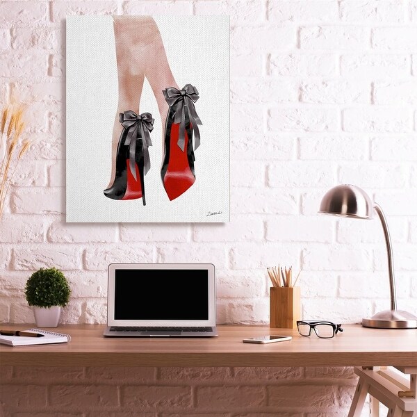 Stupell Fashion Red Bottom Bow High Heels Shoes Shopping Canvas