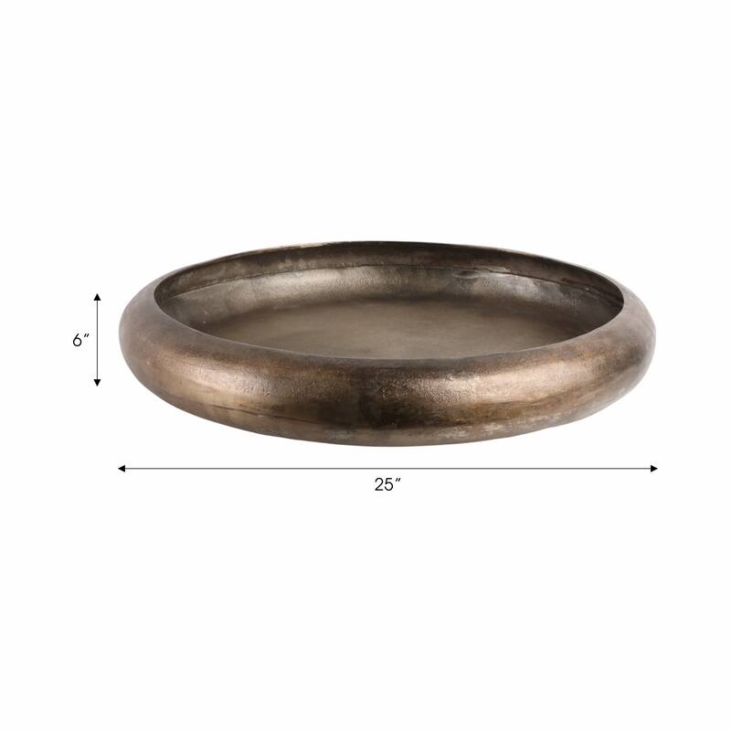 Decorative Round Shallow Bowl for Home Decor - 25", Bronze and Copper