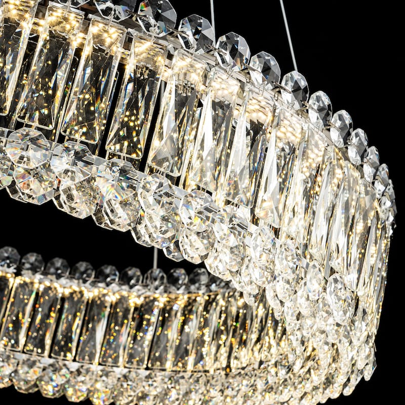 1/2-Tier Dimmable Chrome Crystal LED Drum Chandelier