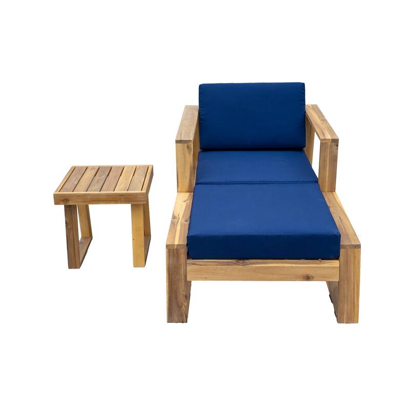 3-Piece Outdoor Acacia Wood Lounge Set with Chair, Ottoman, and Side Table