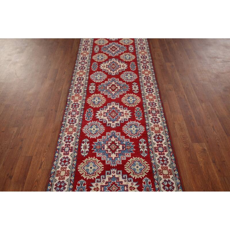 Red Kazak Runner Rug Handmade Wool Carpet - 2'6" x 16'3"