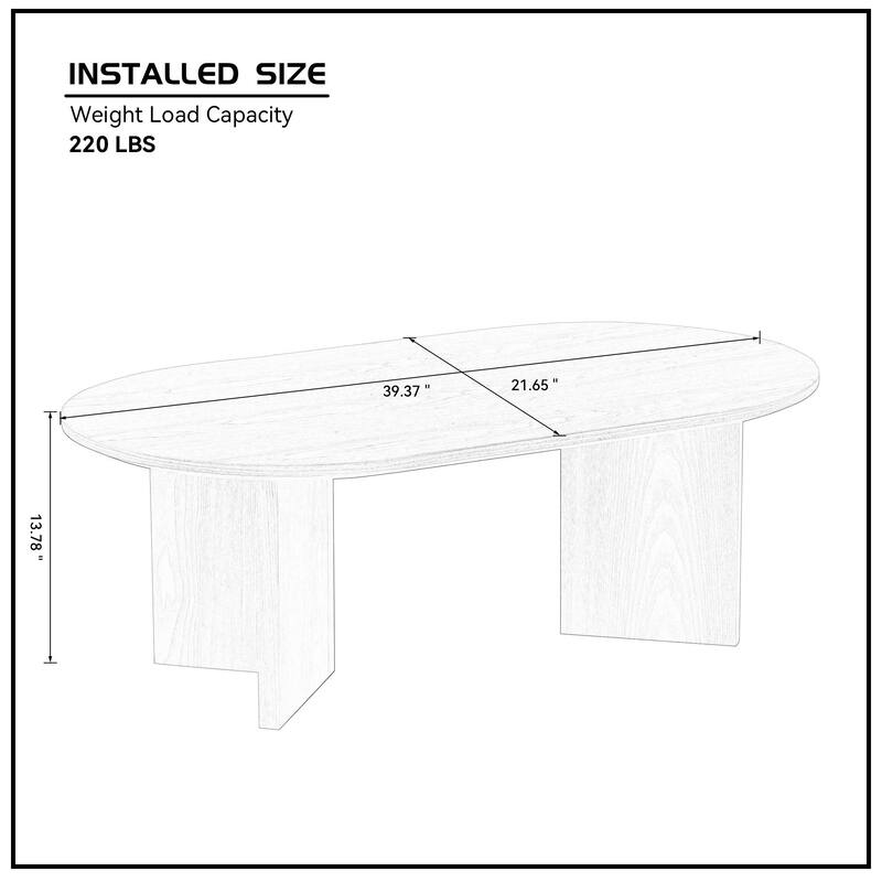 Length 39.37 Inch Modern Coffee Table,MDF Oval Coffee Table for Living Room,Small Coffee Table with Sturdy Pedestal