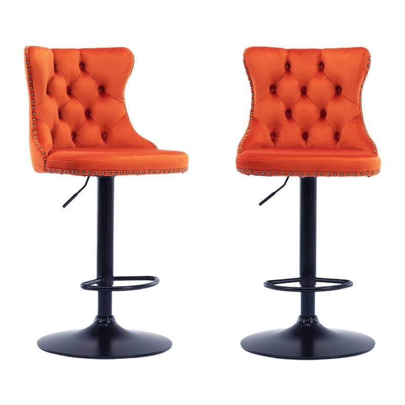 Velvet Upholstered Nailheads Tufted Swivel Bar Stools (Set of 6)