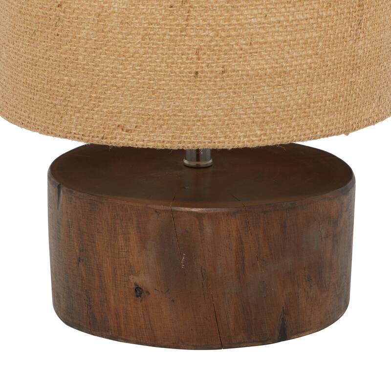 Dark Brown Wood Room Table Lamp with Jute Shade