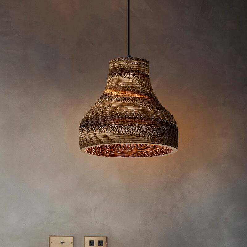 Matte Black Modern Nordic Style 1-Light Pendant Light with Natural Brown Origami Paper Shade