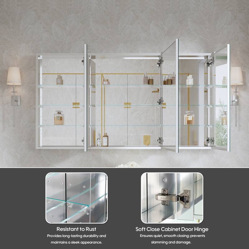 56''/64''W X 30''H Recessed Or Surface Wall Mount Bathroom Medicine Cabinet With Adjustable Glass Shelves