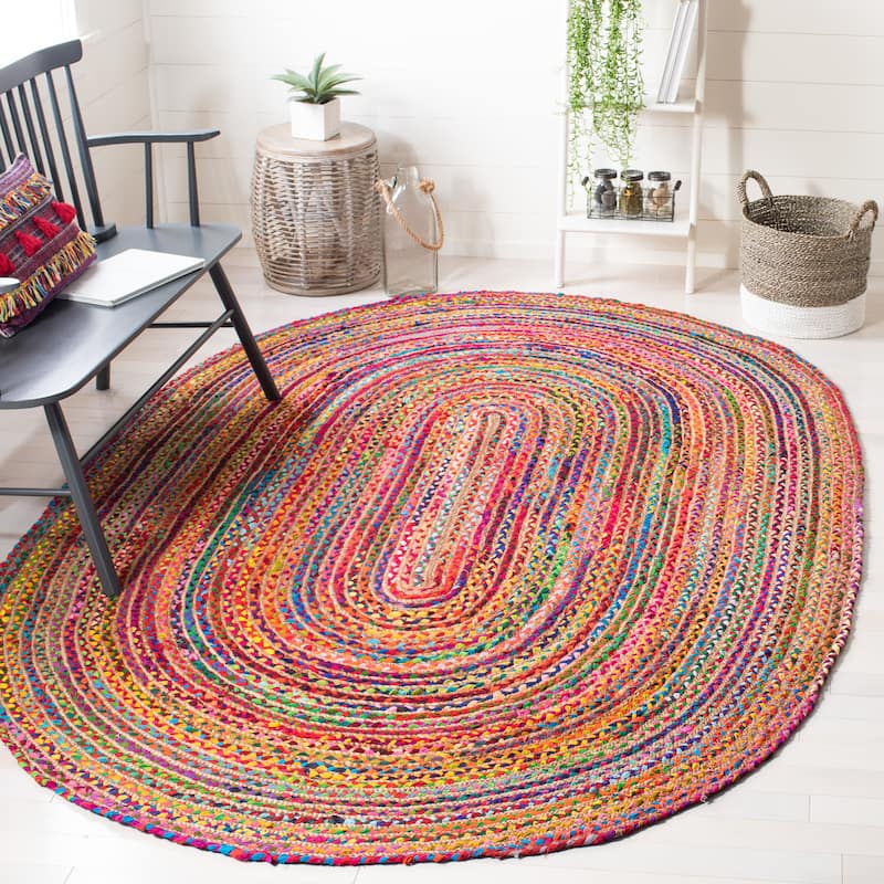 SAFAVIEH Handmade Cape Cod Marget Boho Coastal Jute Rug - 6' x 9' Oval - Red/Multi - Oval