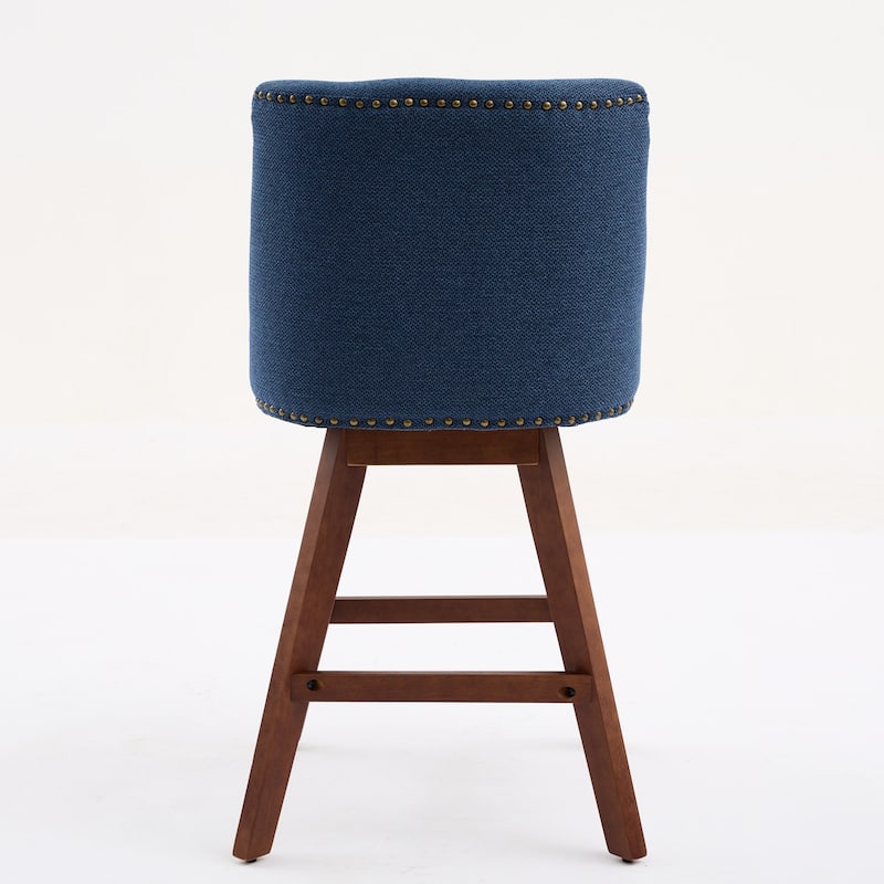Counter Height Bar Stools Set of 2, Swivel Bar Stools with Curved Back, Upholstered Dining Chairs with Solid Wood Legs
