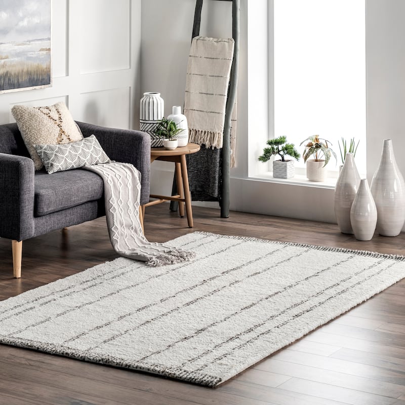 Nuloom Mazie Handmade Pinstripe Modern Area Rug - 5' x 8' - Ivory - Rectangle