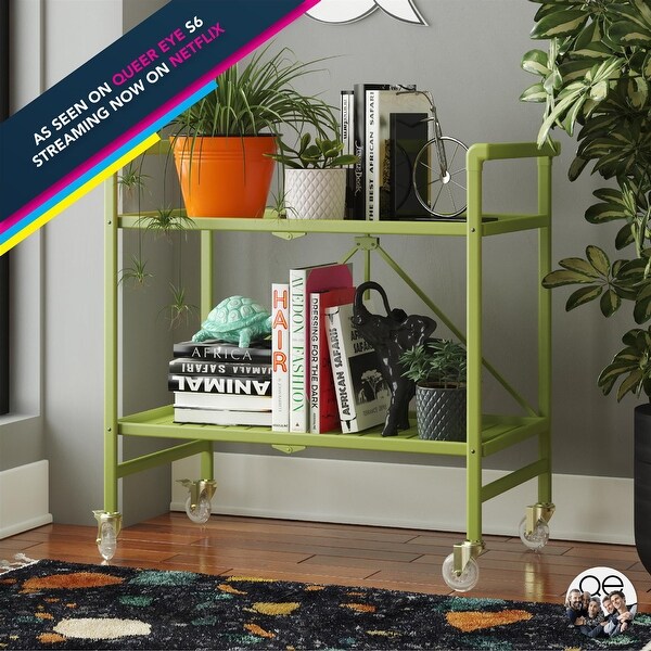 Cleo Slatted Folding Serving Cart, Indoor/Outdoor, Kiwi Green