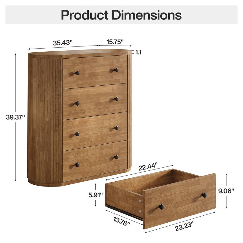 4-Drawer Wood Chest, Storage Cabinet Organizer for Bedroom, Living Room, Entryway