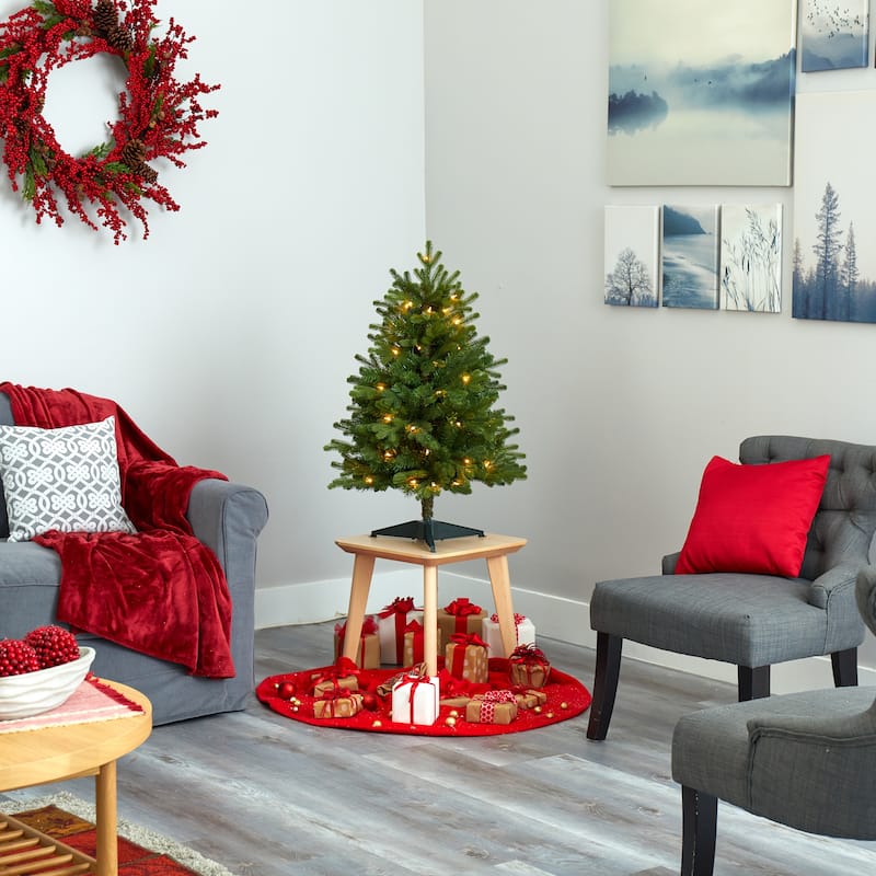 3’ Pre-Lit Washington Fir Artificial Christmas Tree, Clear LED Lights - 3 Foot