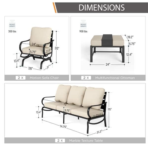 dimension image slide 0 of 14, MAISON ARTS 5/7/9-Seat Patio Conversation Set, Outdoor Sofa Set with Single Sofa Chairs, 3-Seater Sofa, Ottoman and Coffee Table