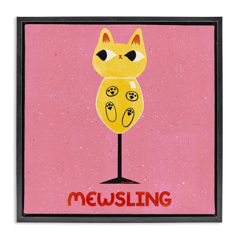 Stupell Mewsling Cat Wine Framed Floater Canvas Wall Art Design By Carrie Cantwell - 18 x 18 - Black