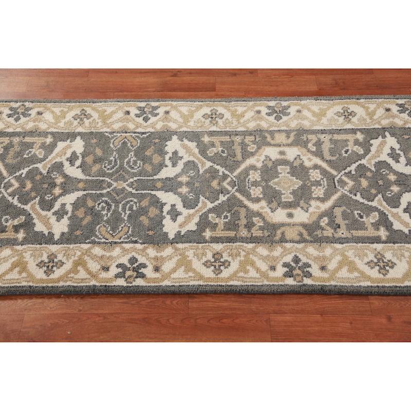 Gray Oushak Oriental Runner Rug Hand-Knotted Wool Carpet - 2'7" x 10'0"
