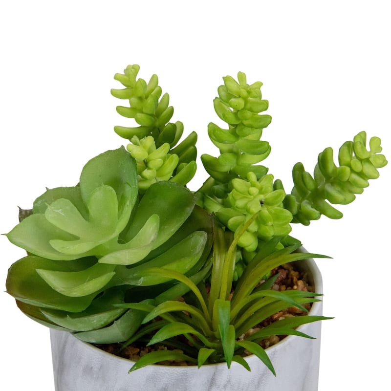 6.5" Green Artificial Succulent Arrangement in Faux Marble Pot
