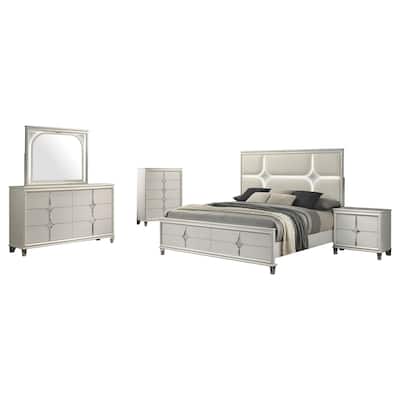 Ory 5pc Queen Bedroom Set, Touch LED, Diamond Star Design, White Wood