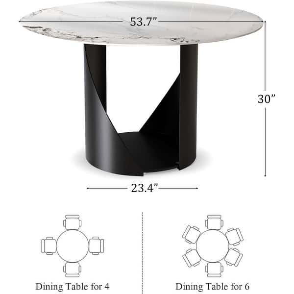 White Round Sintered Stone Dining Table with Matte Black Sandblasted ...