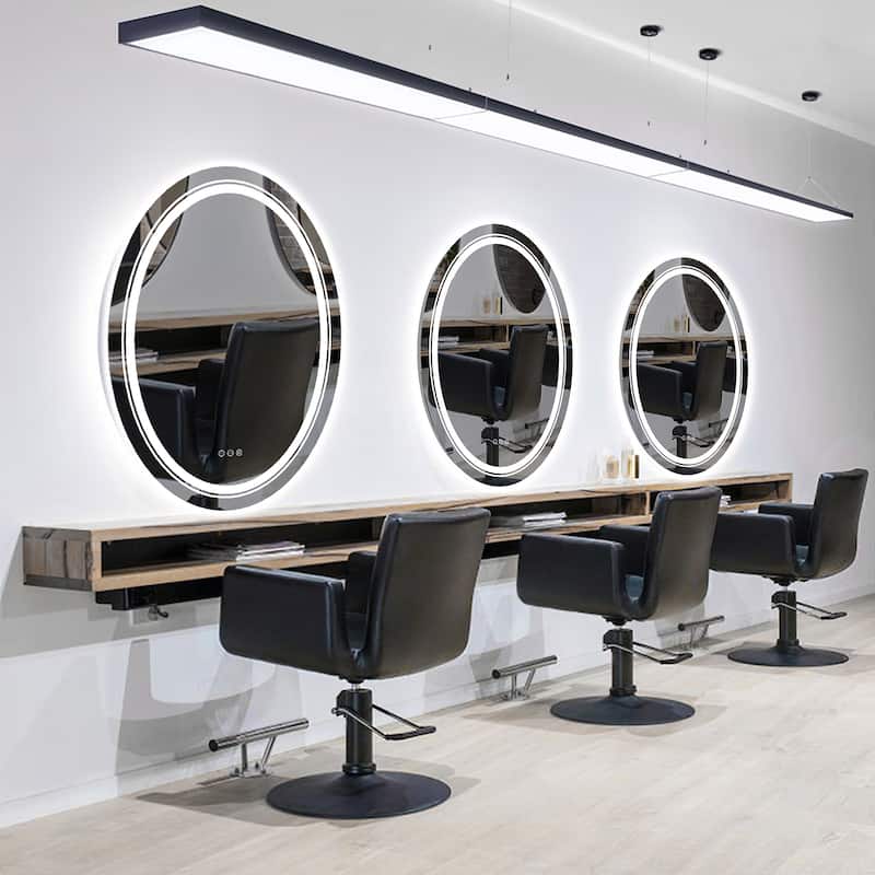 Oval Vanity Mirror with Lights Brightness Adjustment Waterproof Anti-Fog Illuminated Wall with Touch Switch