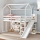 preview thumbnail 8 of 16, Twin Size Wood House Loft Kids Bed with Slide, Storage Shelves, Climbing Ramp & Adjustable Light, Safety Guaranteed, Wood Color
