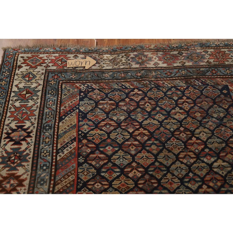 Pre-1900 Antique Vegetable Dye Kazak Area Rug Handmade Wool Carpet - 5'5" x 13'4"