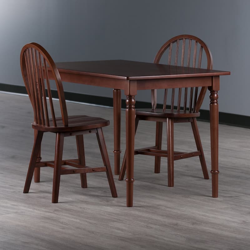 3pc Rectangular Dining Table with Windsor Chairs - 47.25" - Walnut Brown