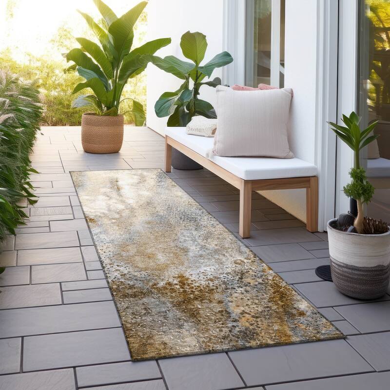 Machine Washable Indoor/ Outdoor Abstract Watercolor Chantille Rug
