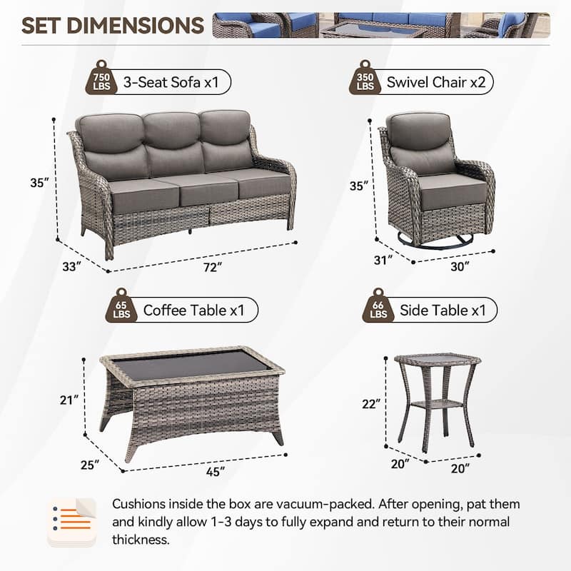 Pocassy Outdoor Sofa Patio Swivel Chairs Sets