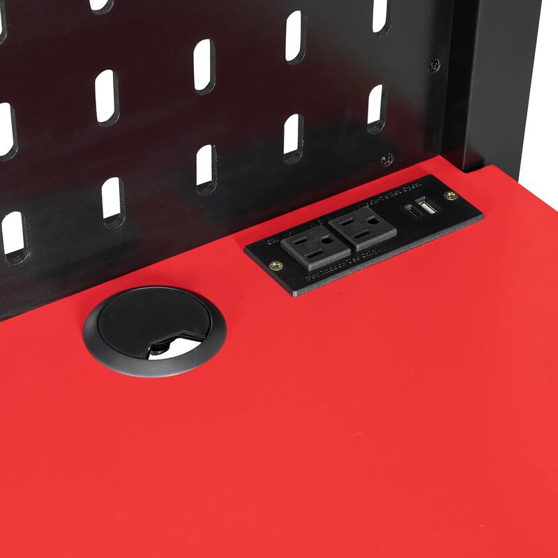 Gaming Loft Bed Full Size Wood Loft Bed with Pegboard PC Desk Computer Case Stand Charging Station LED Lights for Gamers