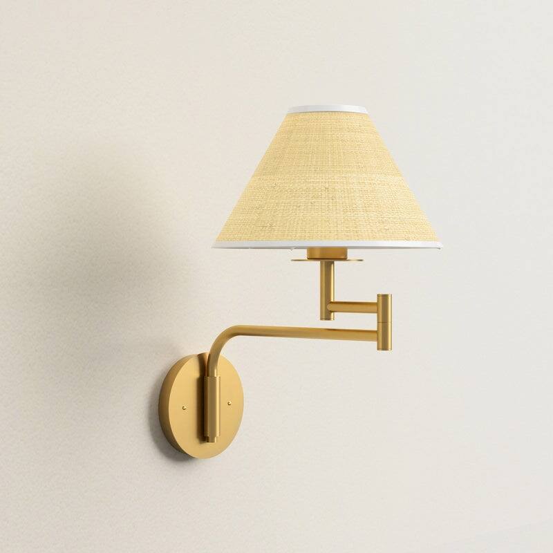 Rowabi Naia Rattan Sconce Metal, Raffia & Natural Beige, Gold 1-Light Handwoven Wall Sconce for Bedroom, Hallway in Modern Style