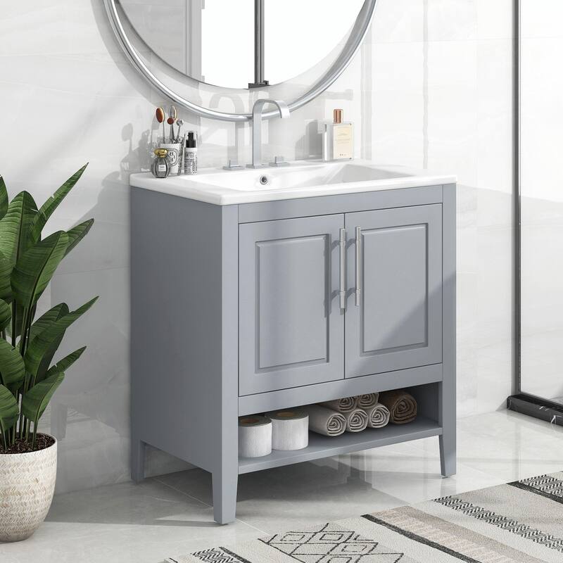 30" Bathroom Vanity with Sink, Multi-functional Cabinet with Doors and Drawers