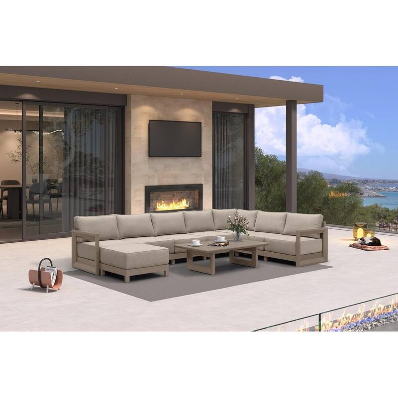 PURPLE LEAF Caesar Khaki Sofas Sectionals 4-18 Piece with 9.6" Thick Cushion for Yard Porch Deck Outdoor Patio Conversation Sets