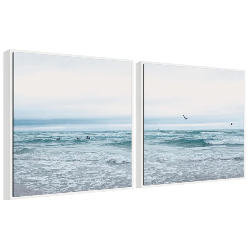 Kate and Laurel Sylvie Ocean Swim 1 and 2 Framed Canvas Art Set by Stephanie Klatt - 2 Piece Set 30x30
