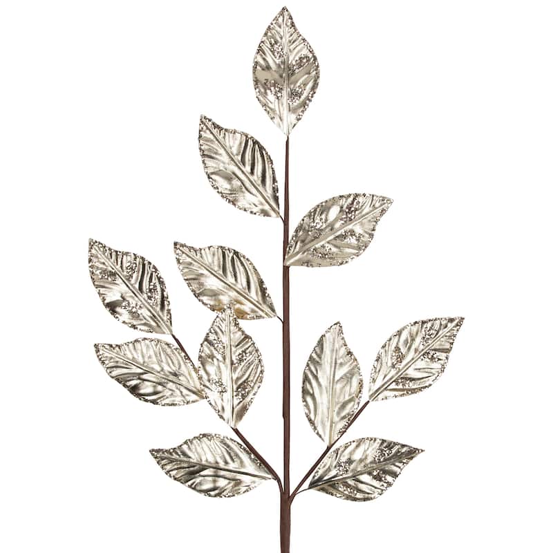 25.5" Champagne Gold Glitter Leaves Christmas Pick - 25.5
