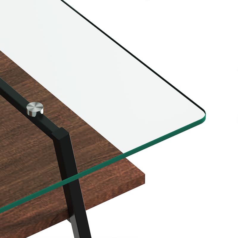 Rectangle Coffee Table, Tempered Glass Tabletop with White Metal Legs, Modern Table for Living Room , Transparent Glass