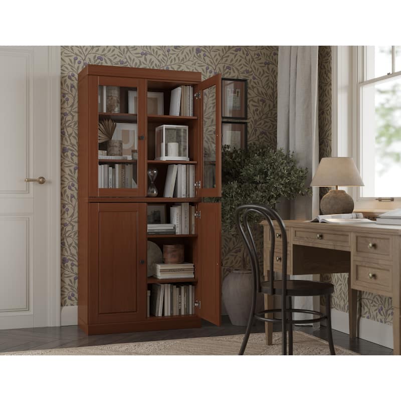 100% Solid Wood 6-Shelf Bookcase with Optional Doors by Palace Imports - 4 Dr Glass/Wood - Mocha